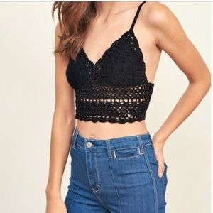 Abercrombie & Fitch Crochet Knit Crop Top in Black